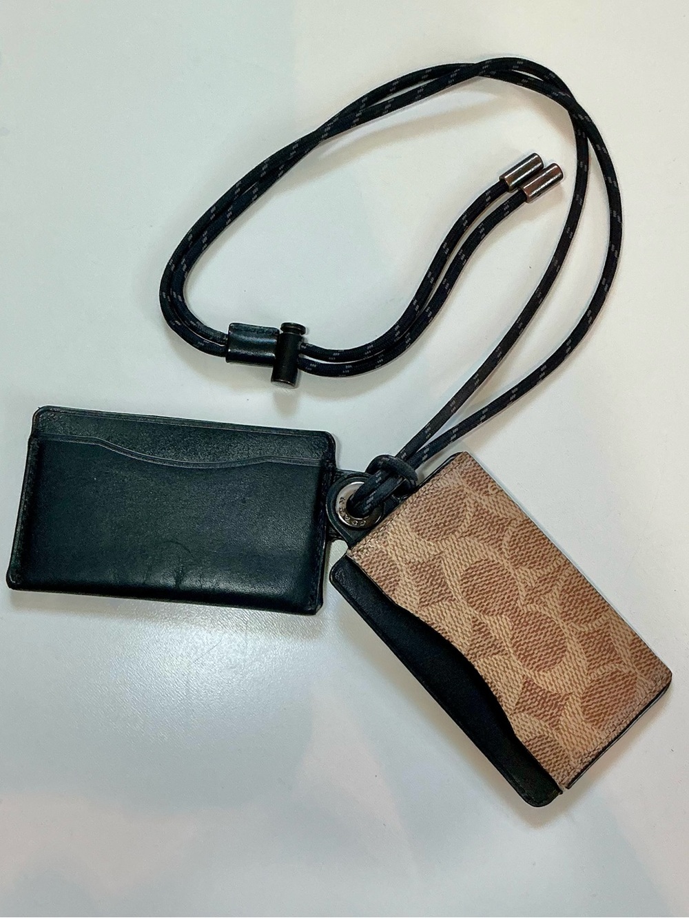 Coach ID Lanyard Card Case In Signature Canvas & Black Calf Leather